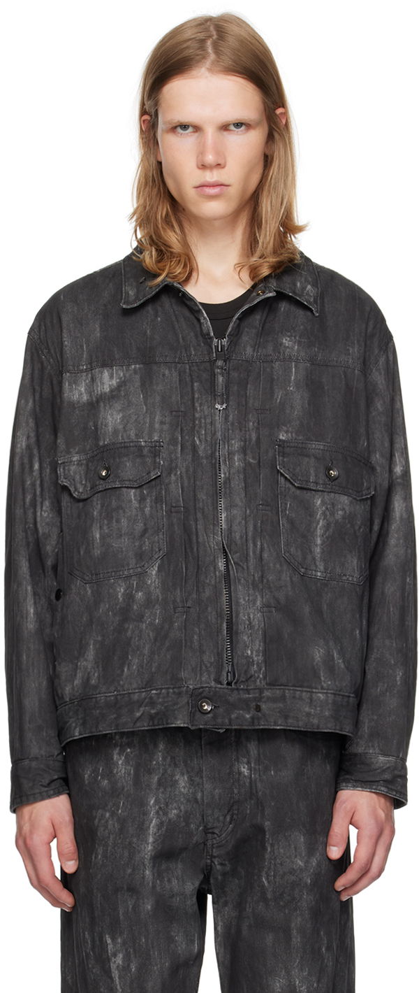 Bunda Engineered Garments Black Distressed Print Denim Jacket Čierna | 24F1D007