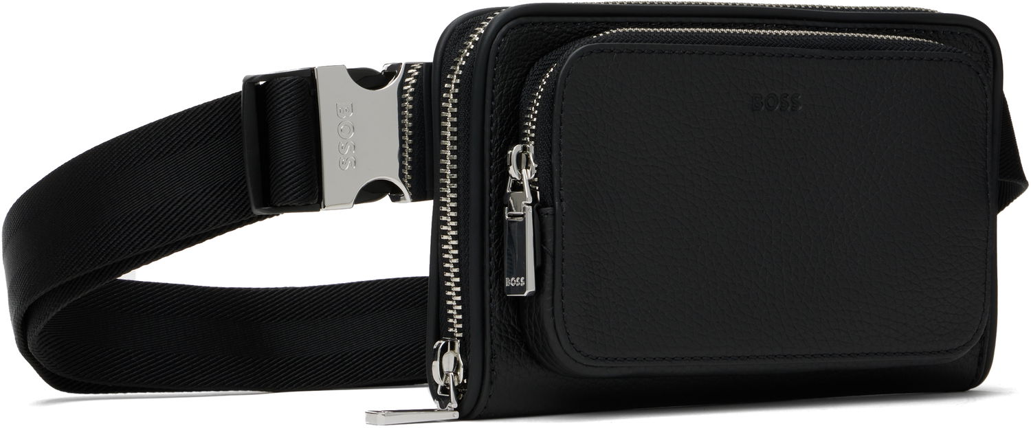 Ľadvinka BOSS BOSS Pebble-Grained Leather Wallet Bag Čierna | 50529286, 1