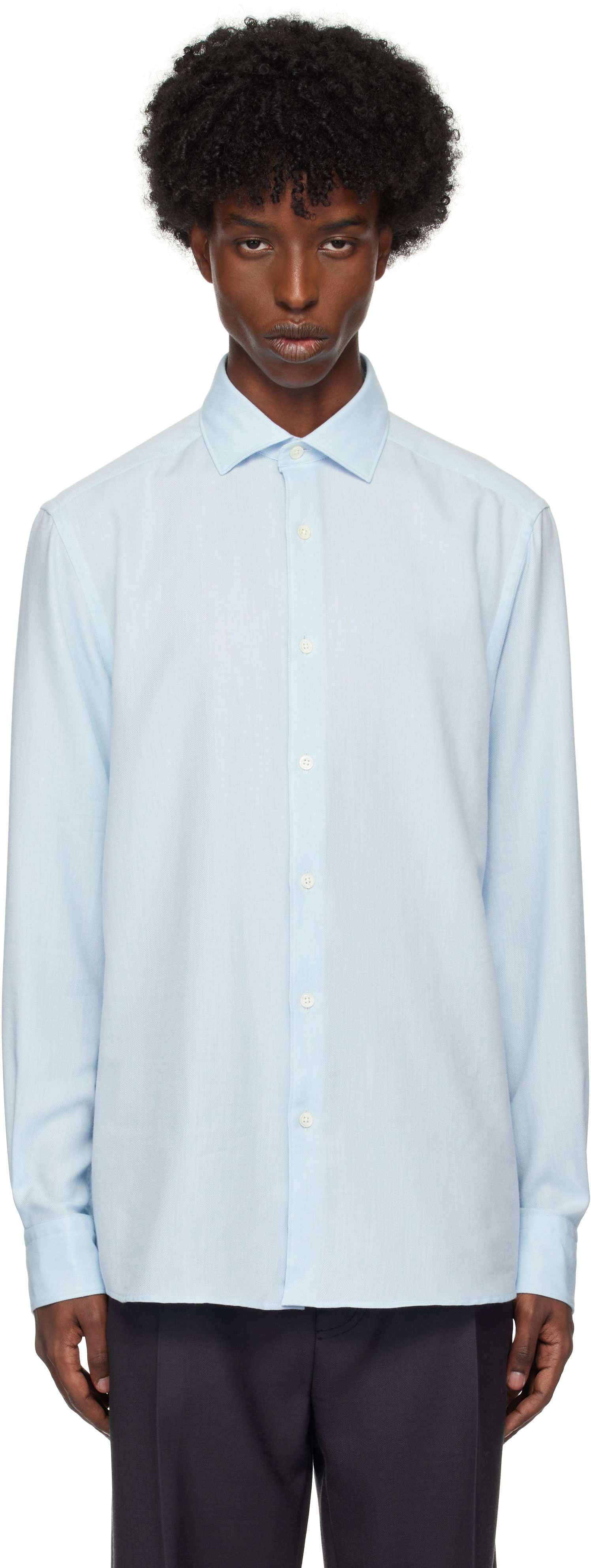 Košeľa ZEGNA Long Sleeve Cashco Shirt Modrá | UEX44A8-SRF5, 0