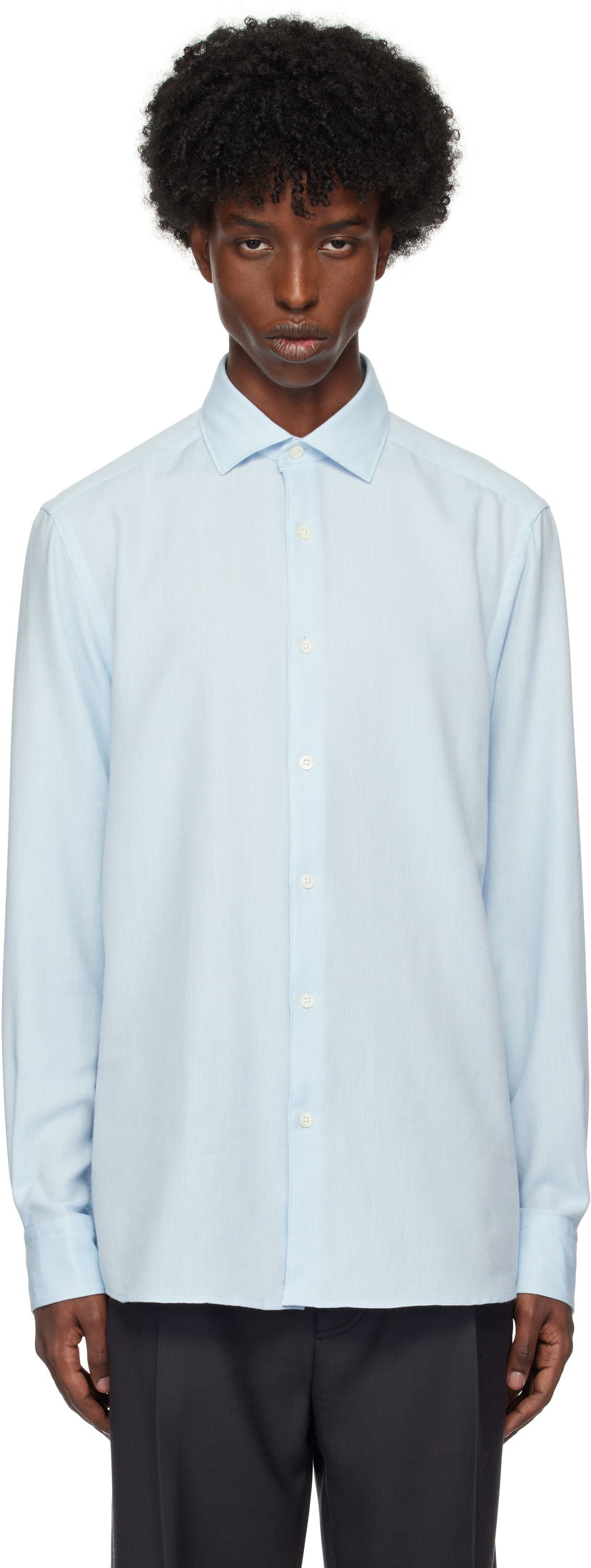 Košeľa ZEGNA Long Sleeve Cashco Shirt Modrá | UEX44A8-SRF5