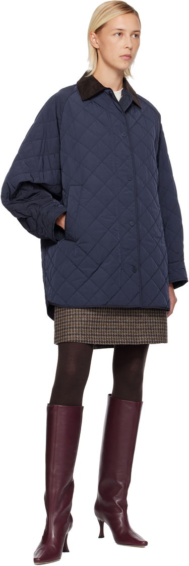 Bunda Max Mara Pepato Quilted Jacket with Corduroy Collar Navy | 2525496102600, 3