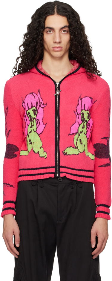 Mikina Chopova Lowena Full-Zip Graphic Knit Hoodie with Striped Trim 'My Name Is Tiny' Ružová | 5255, 0