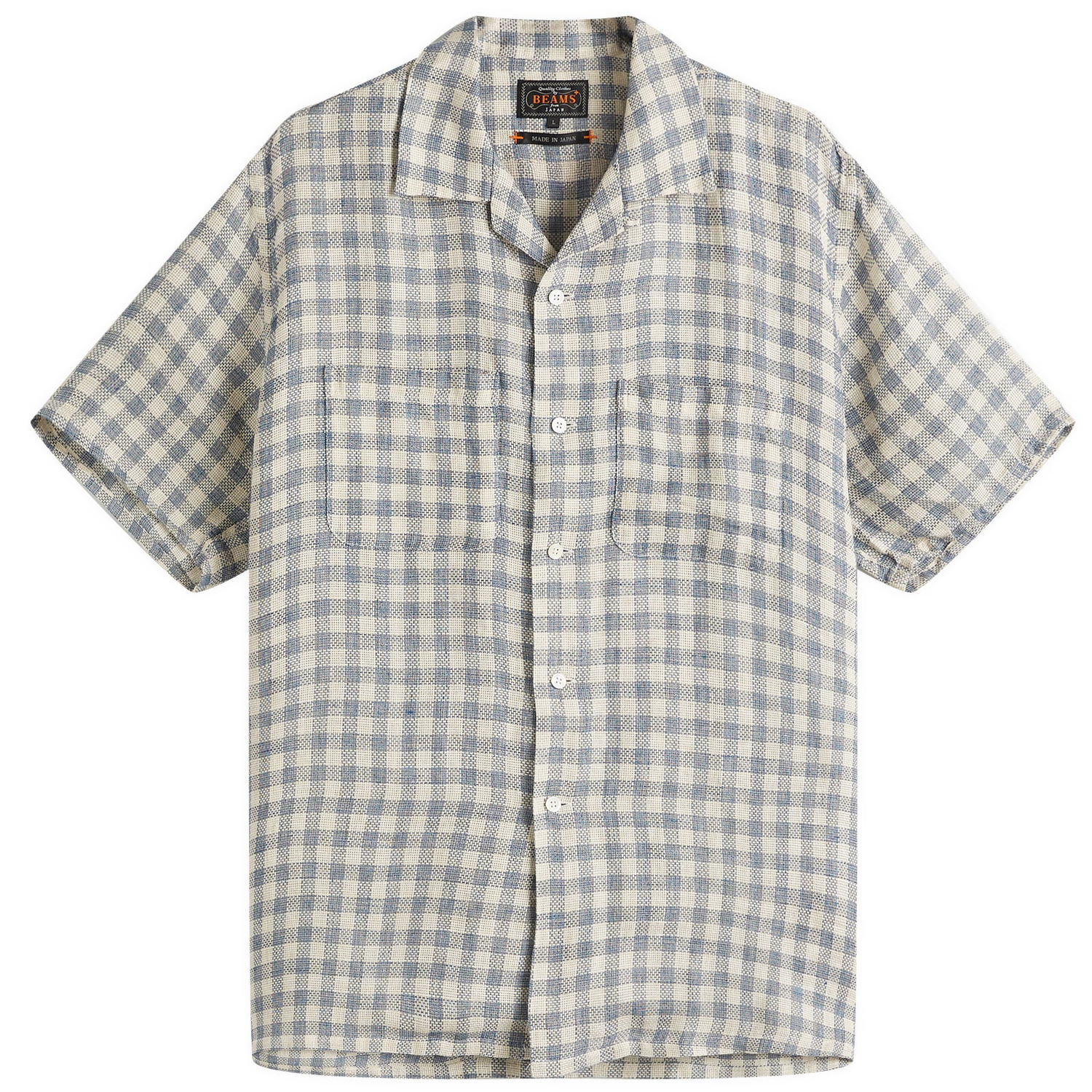 Košeľa BEAMS Beams Plus Open Collar Panama Plaid Linen Shirt, Size Large Modrá | 3801-0179-139-75, 1