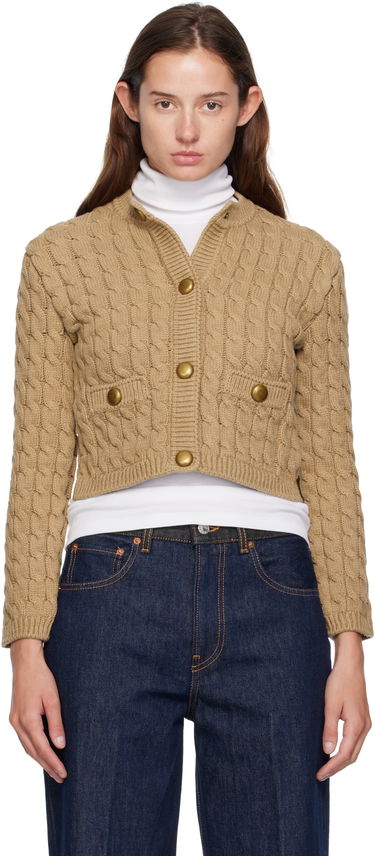 Sveter Moncler Moncler Cotton Blend Knit Cropped Cardigan Béžová | 0939B00004M7105, 0