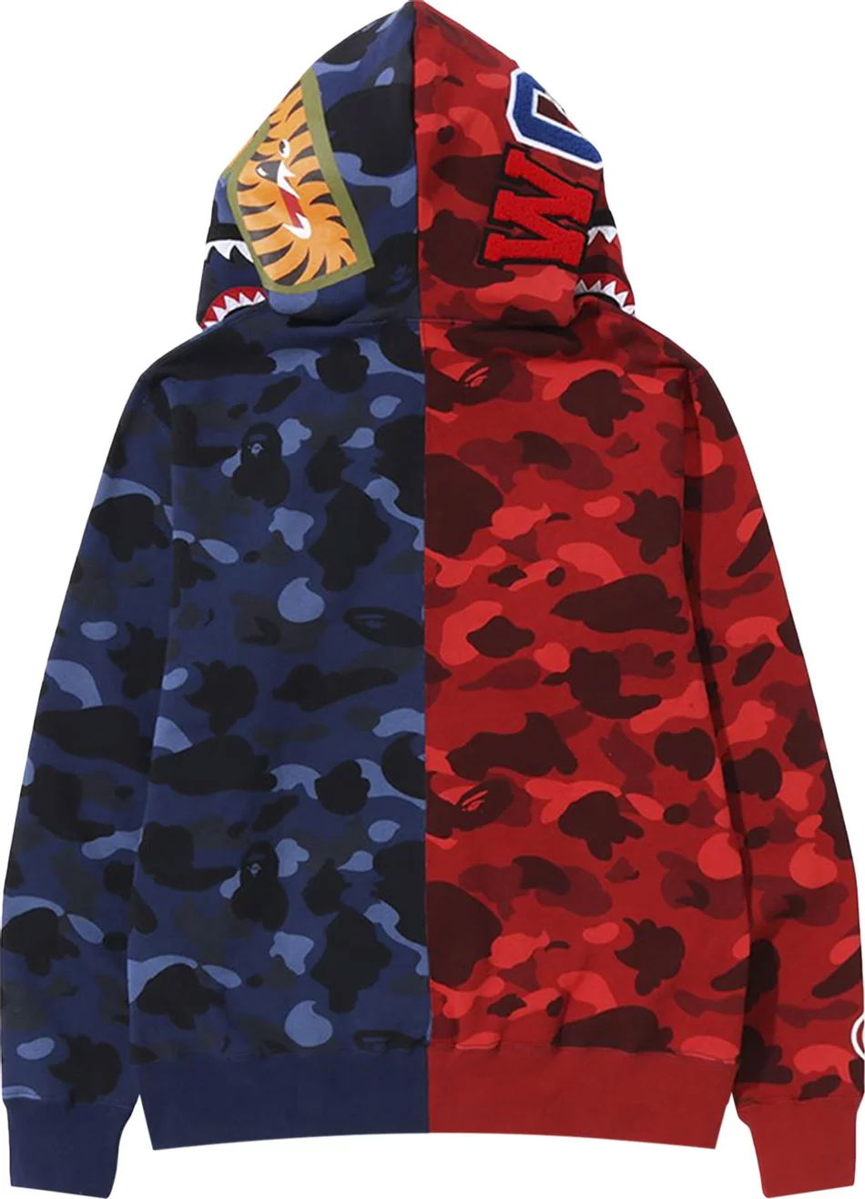 Bape Color Camo Shark Full Zip Hoodie Red/Navy