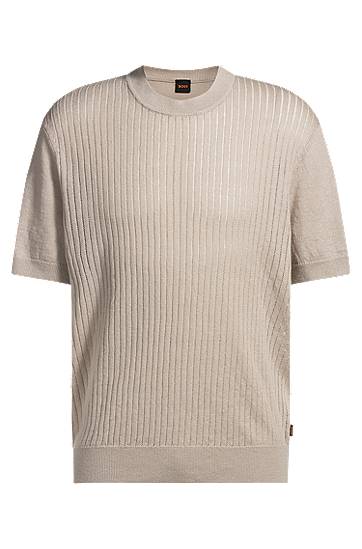 Sveter BOSS Relaxed-Fit Linen-Cotton Knit T-Shirt Béžová | 50539573, 0