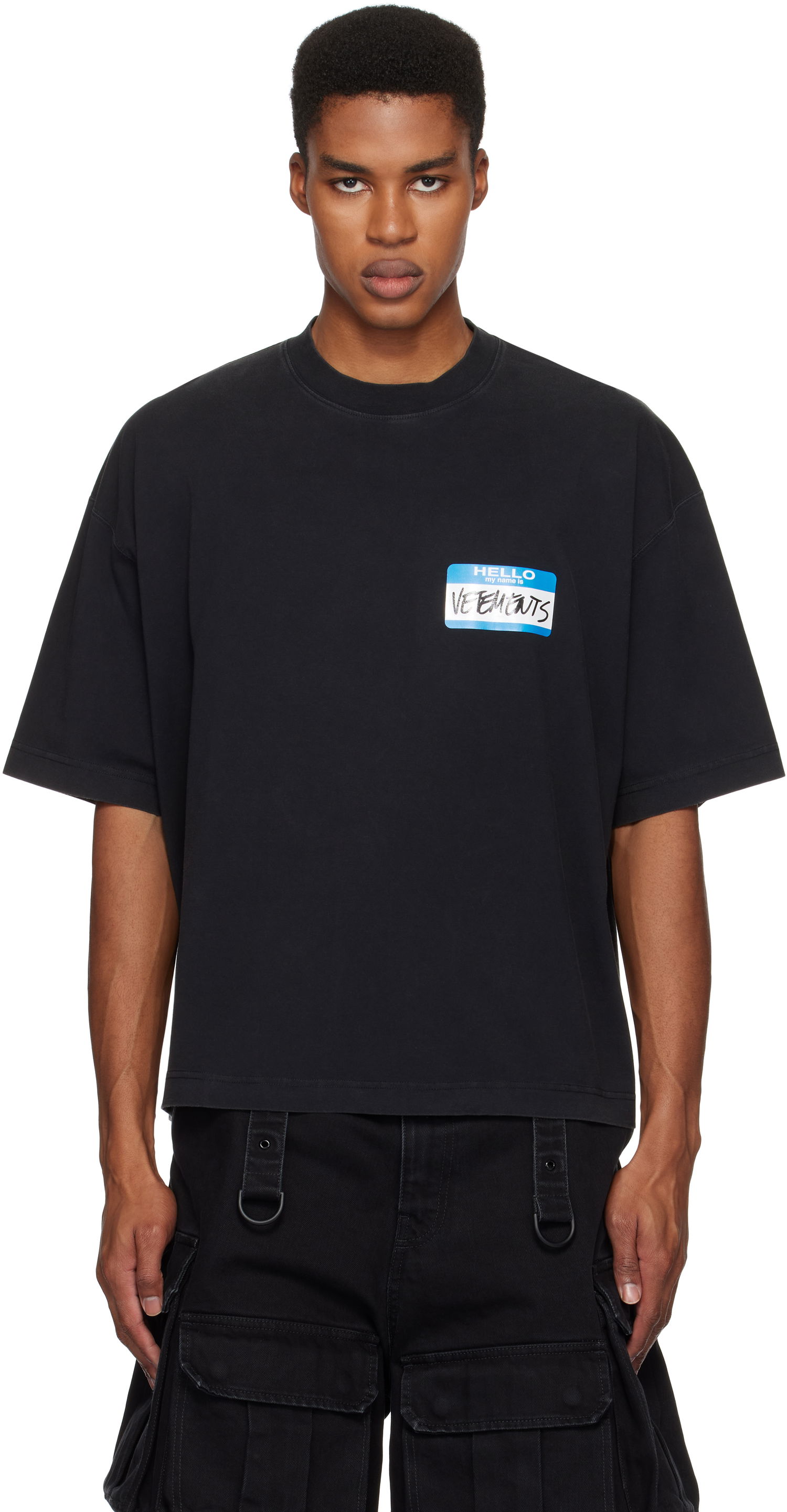Tričko VETEMENTS My Name Sticker Cropped Boxy T-Shirt Čierna | UA66TR710B, 0