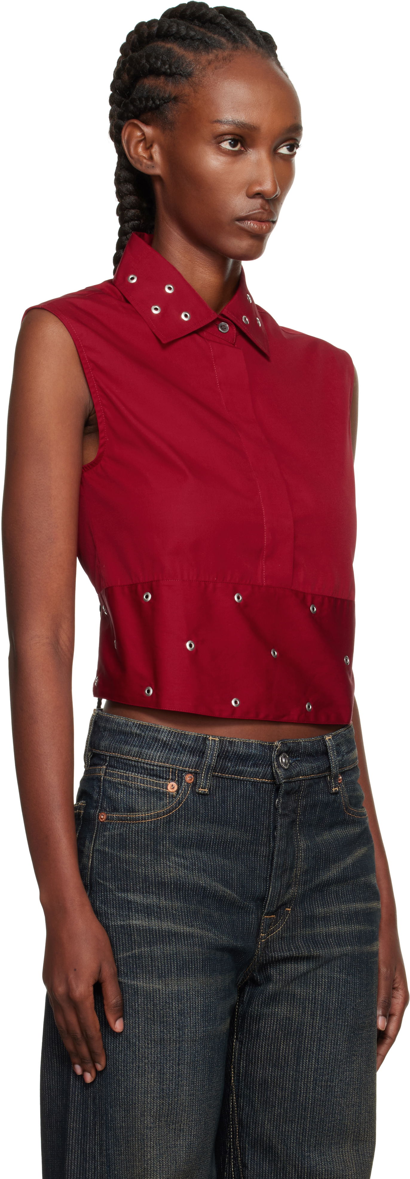 Crop Top OUR LEGACY Sleeveless Collared Eyelet Crop Girdle Top Červená | W4252GLR, 1
