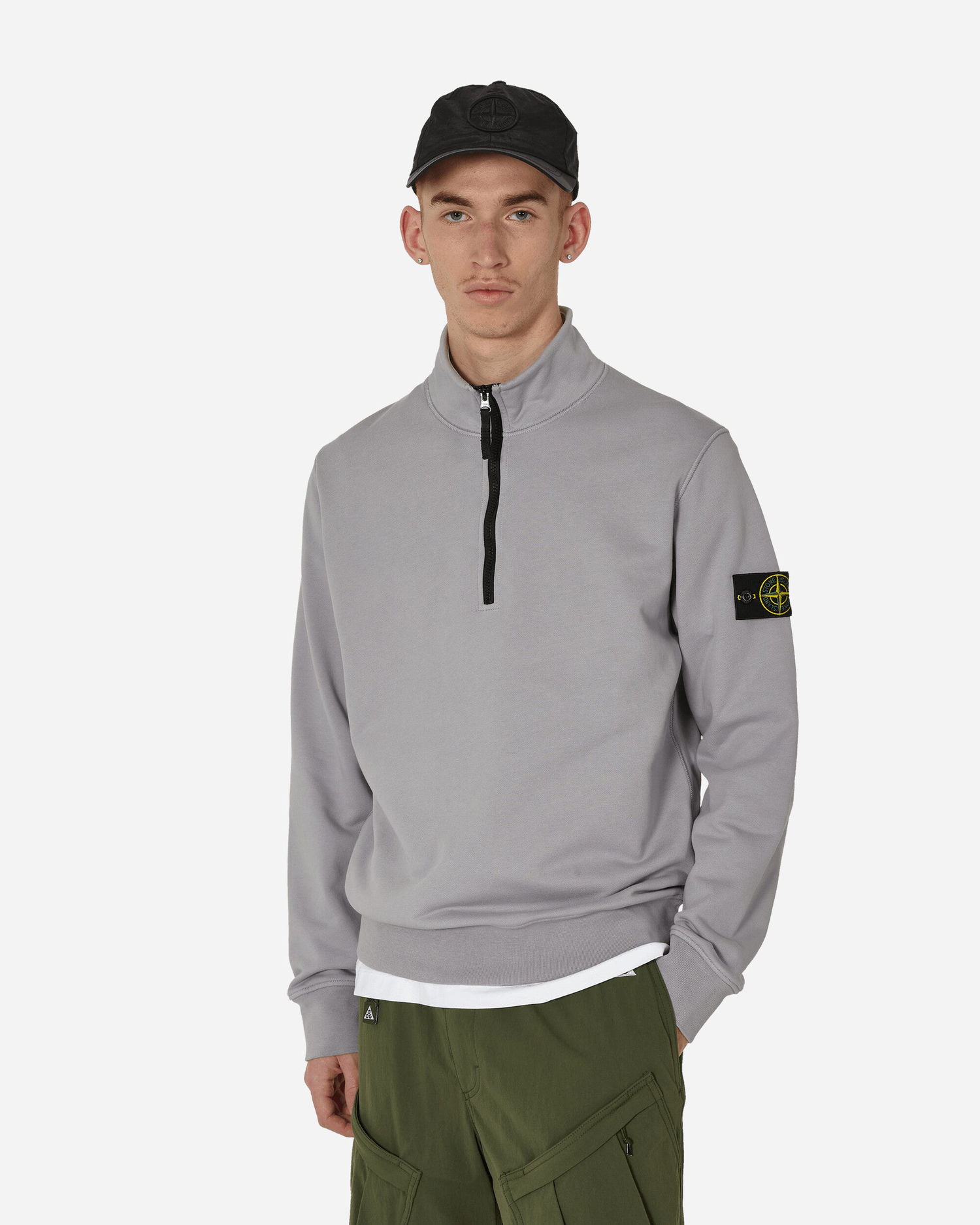 Mikina Stone Island Cotton Half Zip Sweatshirt "Dust" Šedá | 801561951 V0064, 1