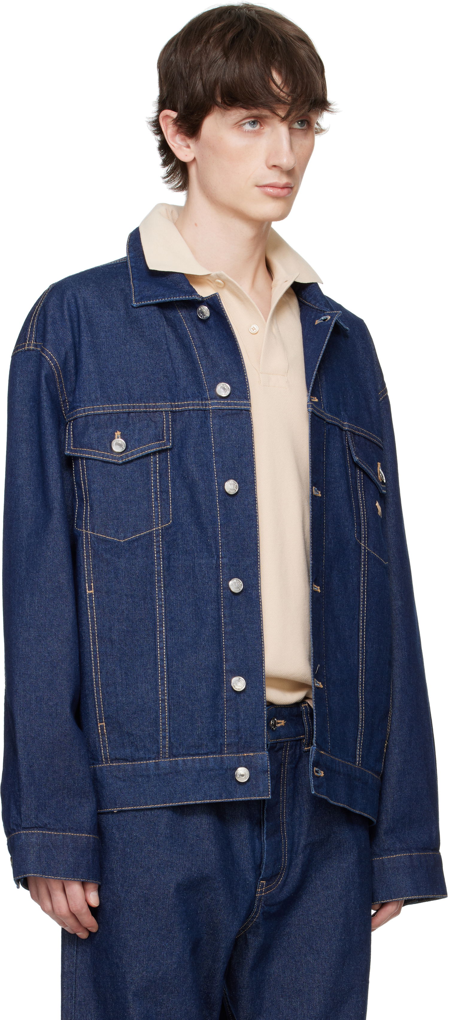 Bomber bunda MAISON KITSUNÉ Maison Kitsuné Profile Fox Denim Trucker Jacket Modrá | OM02103WW0081, 1