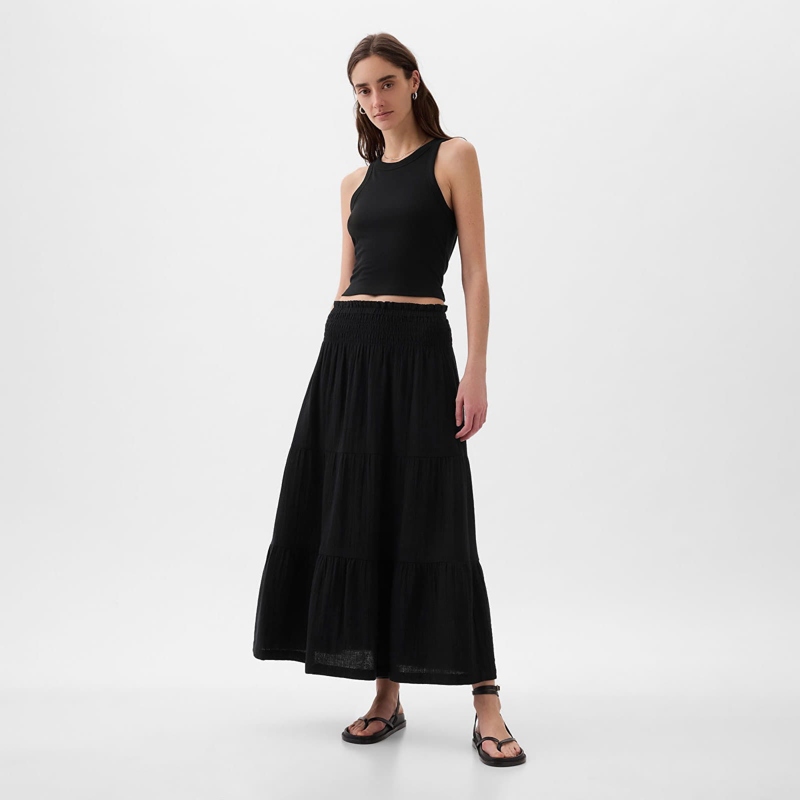 Skirt Pull On Gauze Maxi Skirt Black