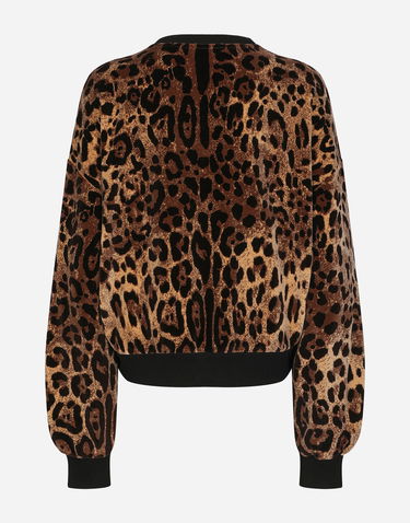Mikina Dolce & Gabbana Round-neck Chenille Sweatshirt With Jacquard Leopard Design Hnedá | F9R28TFJ7D5S8350, 1