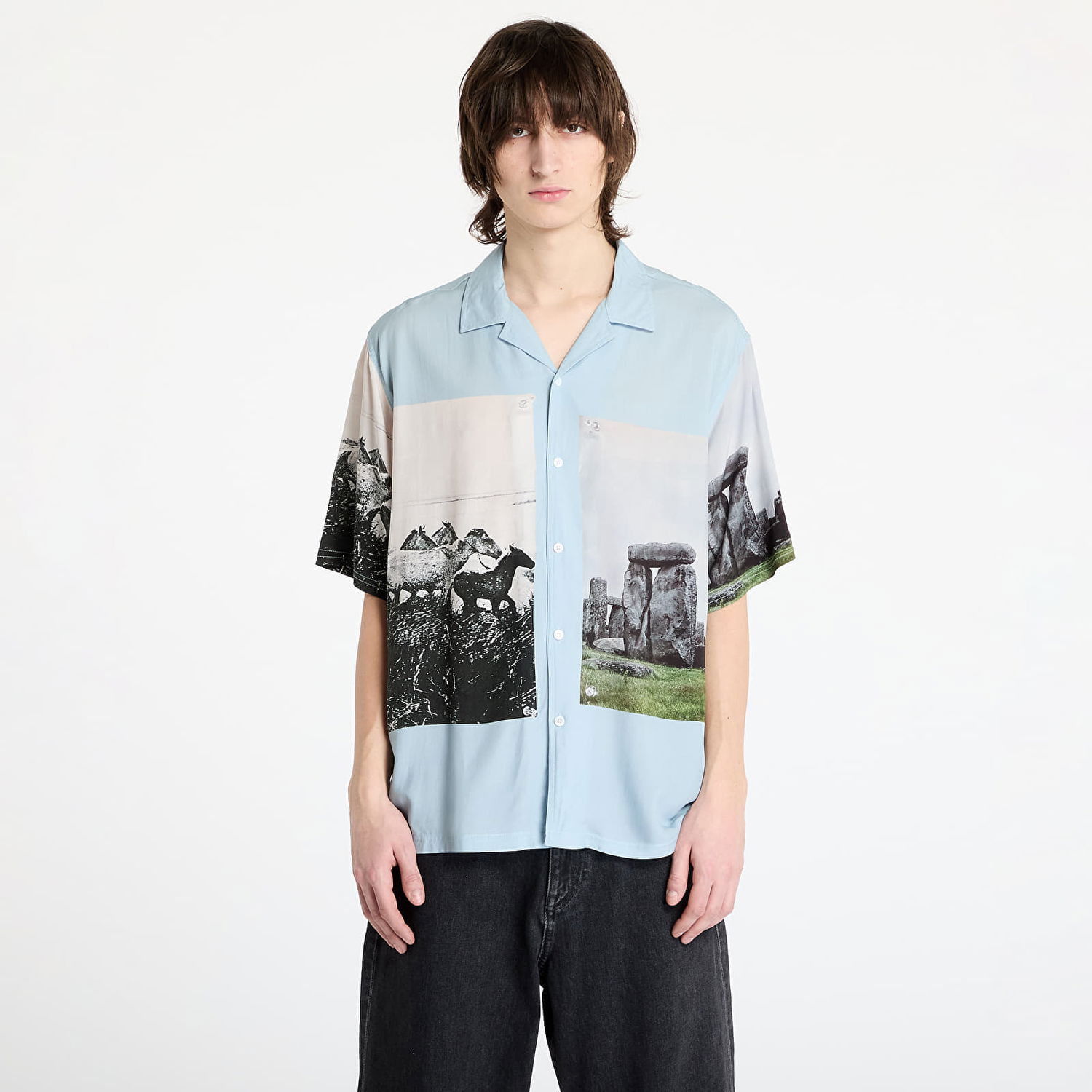 Košeľa Pleasures PLEASURES Stone Horse Button Down Shirt Modrá | P25SP022 BLUE, 0