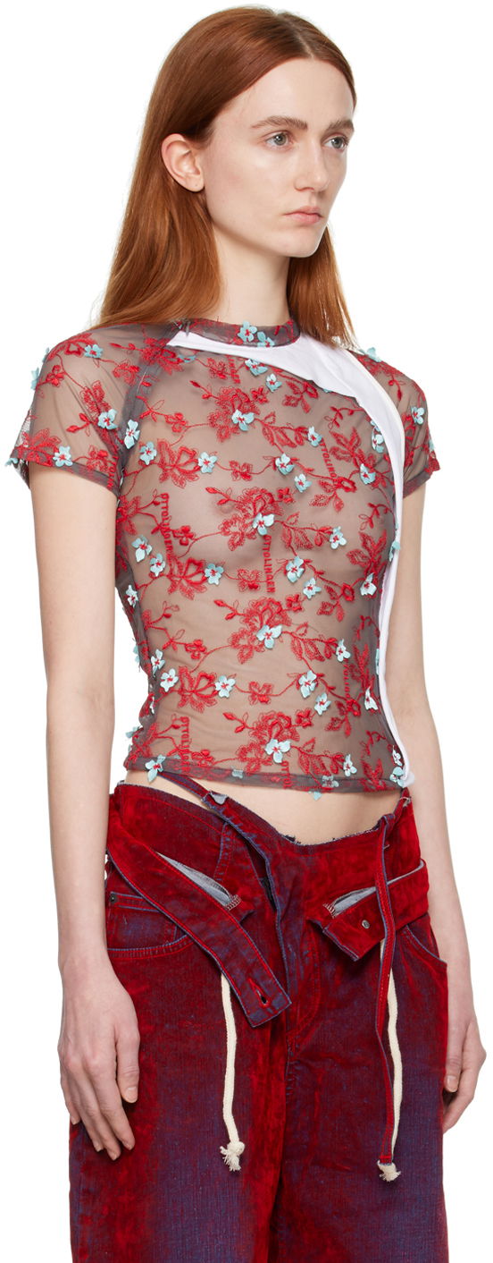 Tričko Ottolinger Ottolinger Floral Mesh T-Shirt Červená | 1901002, 1