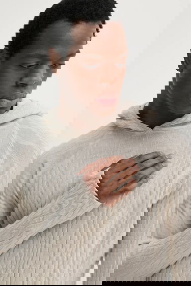 Mikina HELIOT EMIL Lightweight Wavy Textured Wool Hoodie Béžová | SS25.M.07.070.ST18, 3