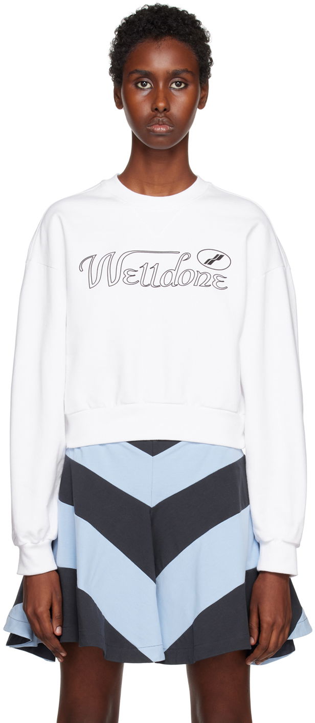 Mikina We11done Cropped Graphic Sweatshirt Biela | WD-TS3-22-860-W-WH, 0