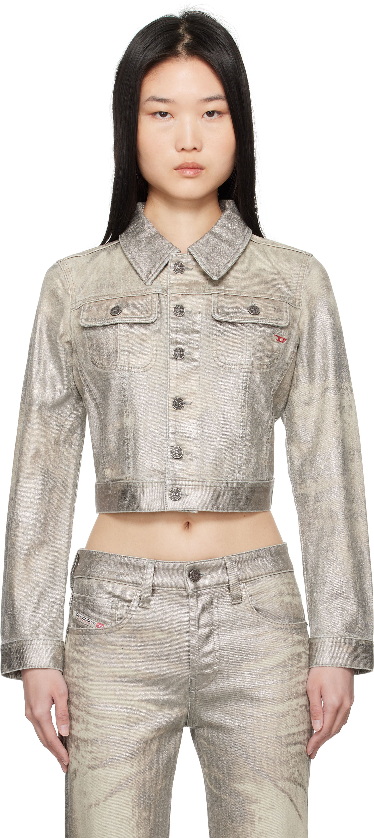 Džínsy Diesel Metallic Denim Crop Jacket Metalická | A14796 0CBCZ DE-SLIMMY-S1 VESTE, 0