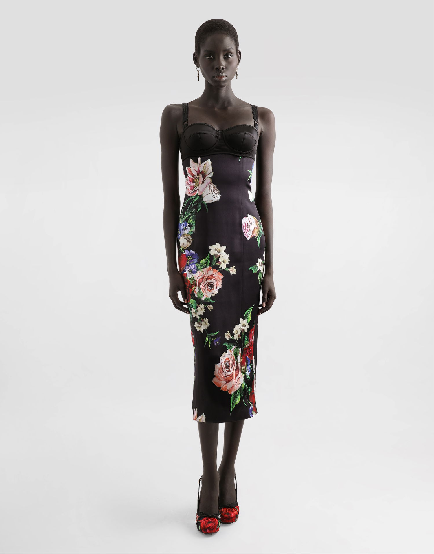 Šaty Dolce & Gabbana Dolce & Gabbana Satin Slip Dress With Floral Print and Bra Detail Čierna | F6TTXTFSIB5HN5PR, 1