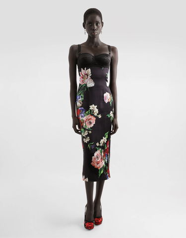 Šaty Dolce & Gabbana Dolce & Gabbana Satin Slip Dress With Floral Print and Bra Detail Čierna | F6TTXTFSIB5HN5PR, 1