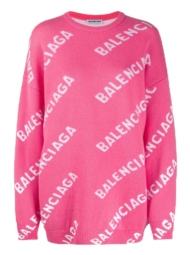 Sveter Balenciaga Allover Logo Wool Blend Jumper Ružová | 620983T15675621