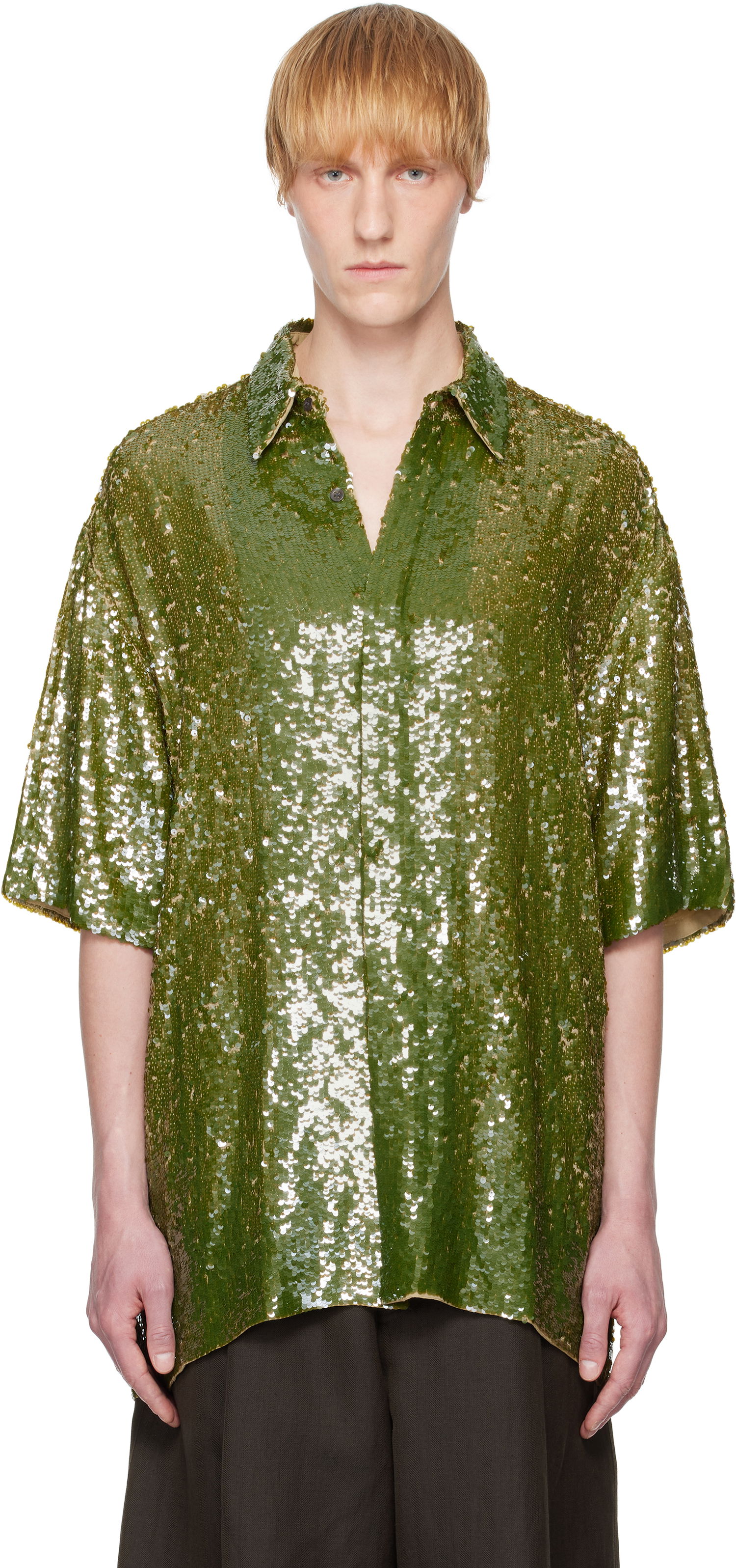 Košeľa Dries Van Noten Dries Van Noten Sequin Button-Up Shirt Zelené | 251-080751-1480, 0