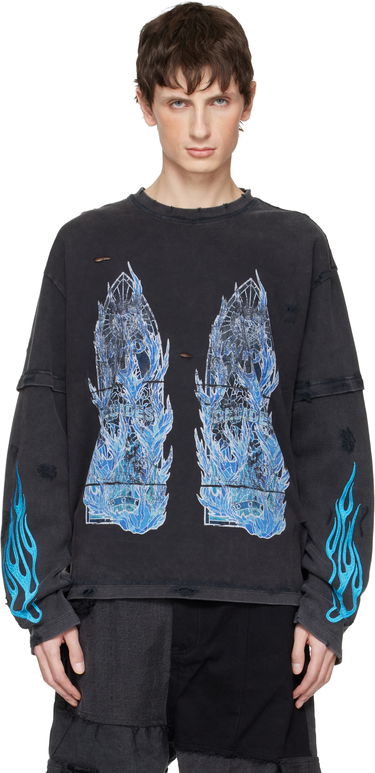Tričko Who Decides War Who Decides War Distressed Long-Sleeve Flame Glass Double T-shirt Čierna | 1110280002FW25, 0