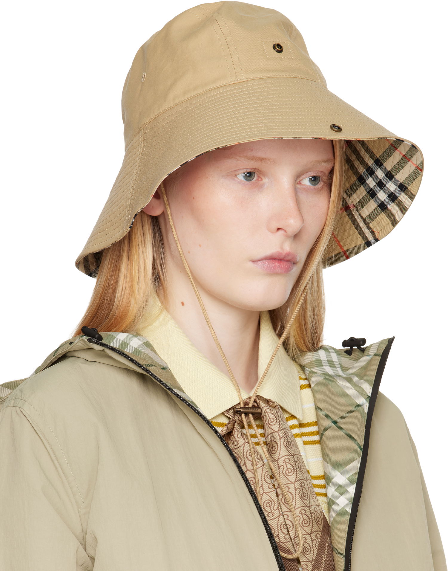 Klobúk Burberry Burberry Check Brim Gabardine Bucket Hat Béžová | 8112365, 1