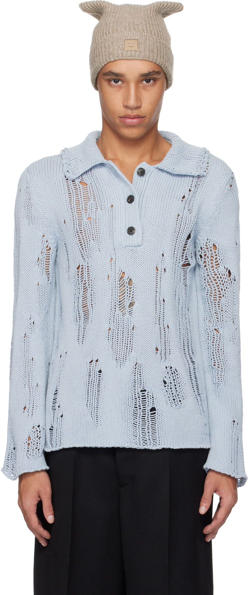 Polo tričko Acne Studios Distressed Knit Polo Modrá | A60566-