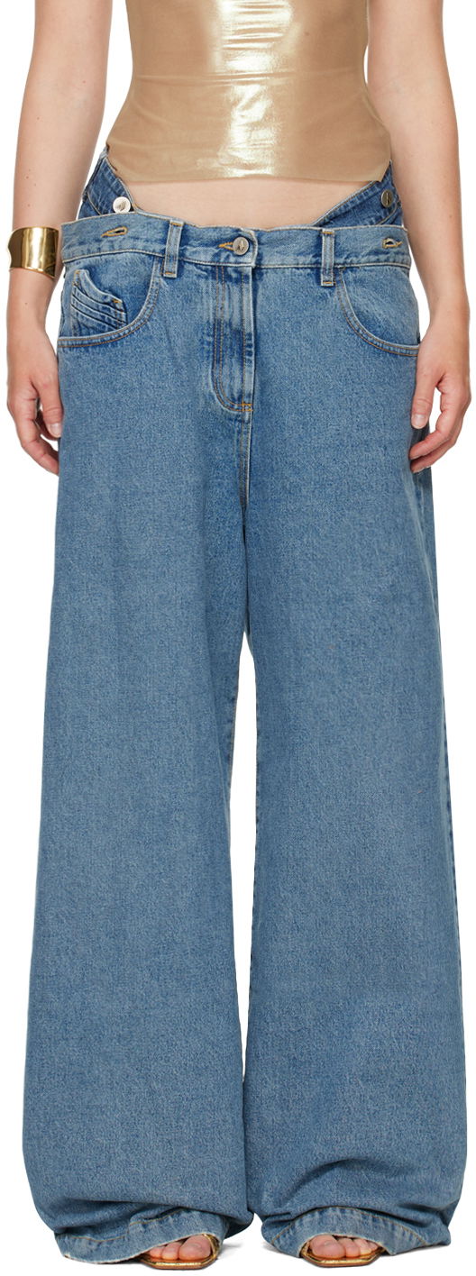 Džínsy The Attico Asymmetric Waist Long Wide-Leg Jeans Modrá | 247WCP190 D049