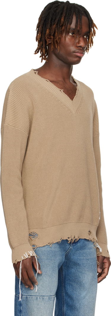 Sveter Maison Margiela MM6 Maison Margiela Eaten Knit V-Neck Sweater Béžová | SH0HN0001 M13089, 4