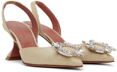 Tenisky a topánky Amina Muaddi Sling 70 Textile Heels Béžová | BEGUM SLING 70 CL CANVAS, 3