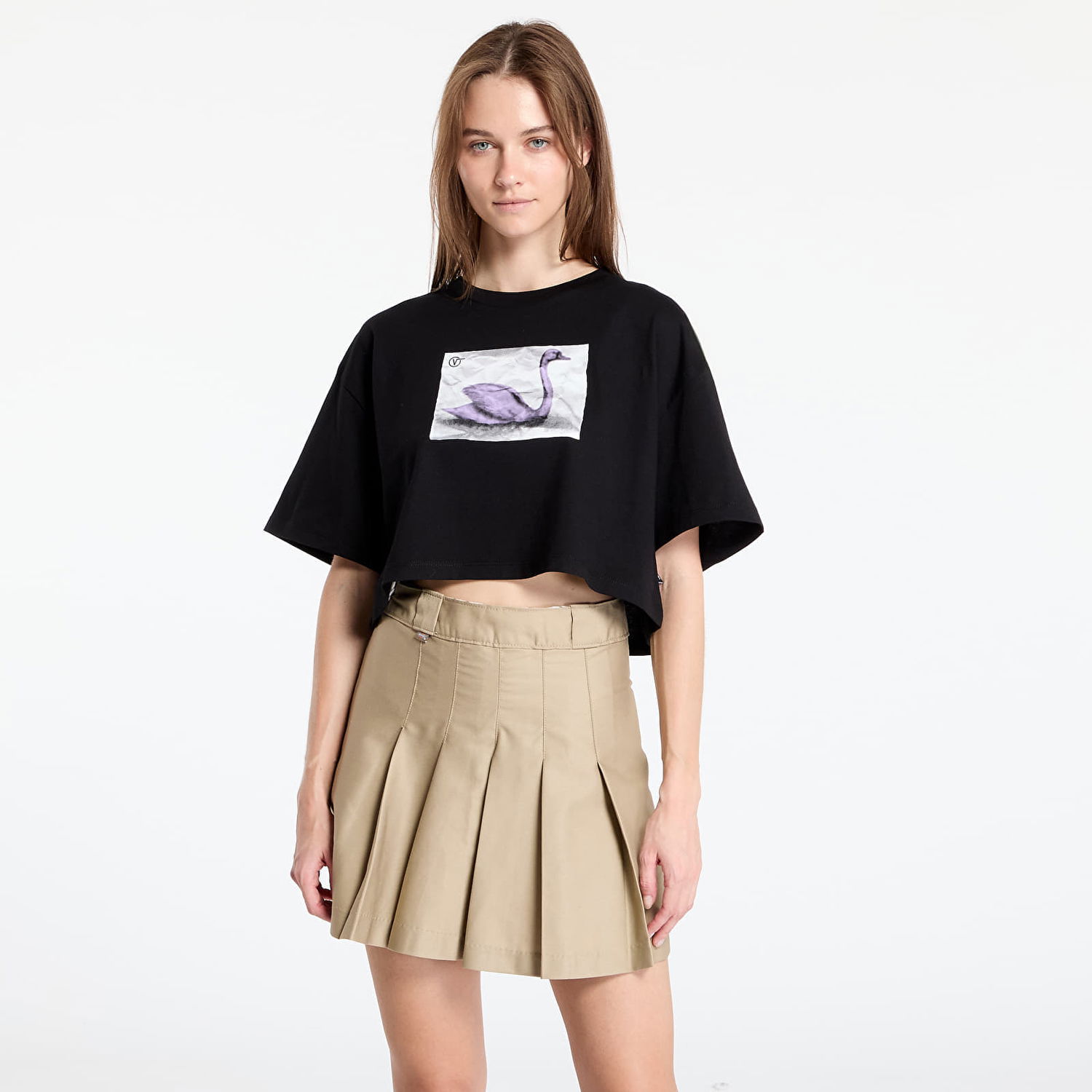 Tričko Vans T-shirt Swan SS Relax Crop Black XL Čierna | VN000HHFBLK1, 0