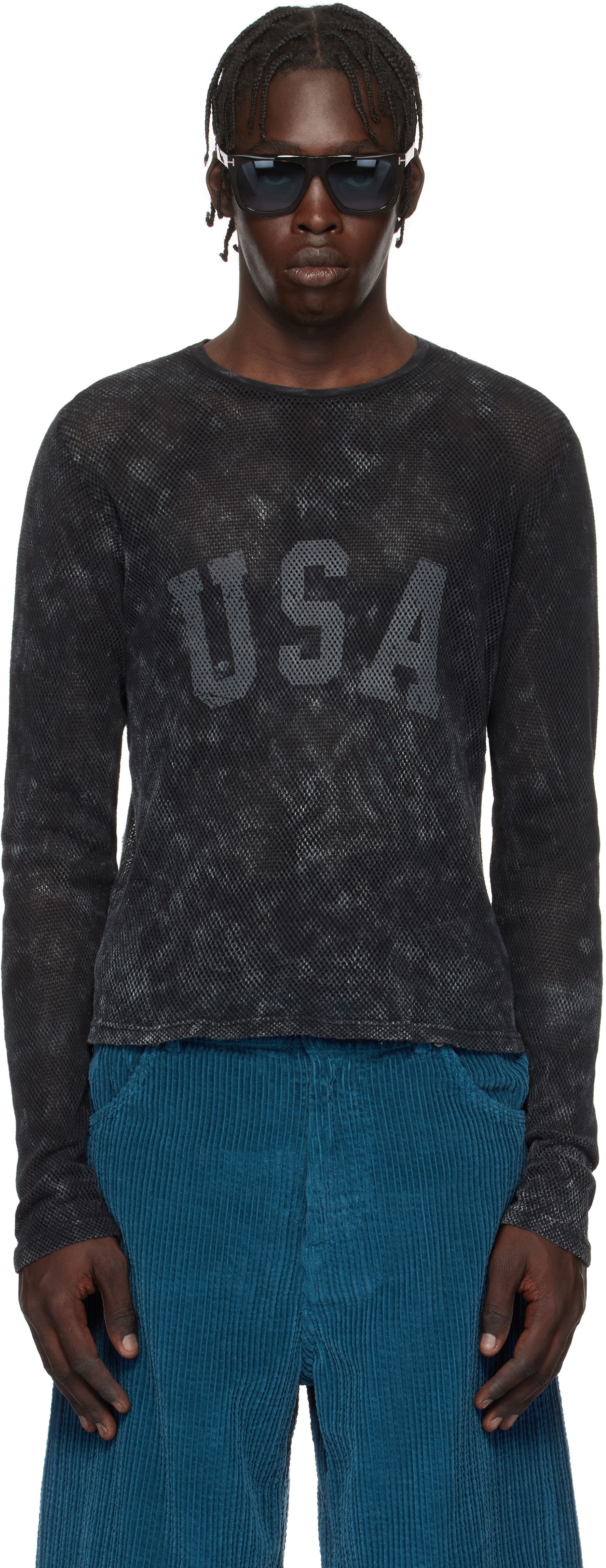 Tričko GUESS GUESS USA Front Lettering Long Sleeve T-Shirt Čierna | M4BP03KC4H0JTMU, 0