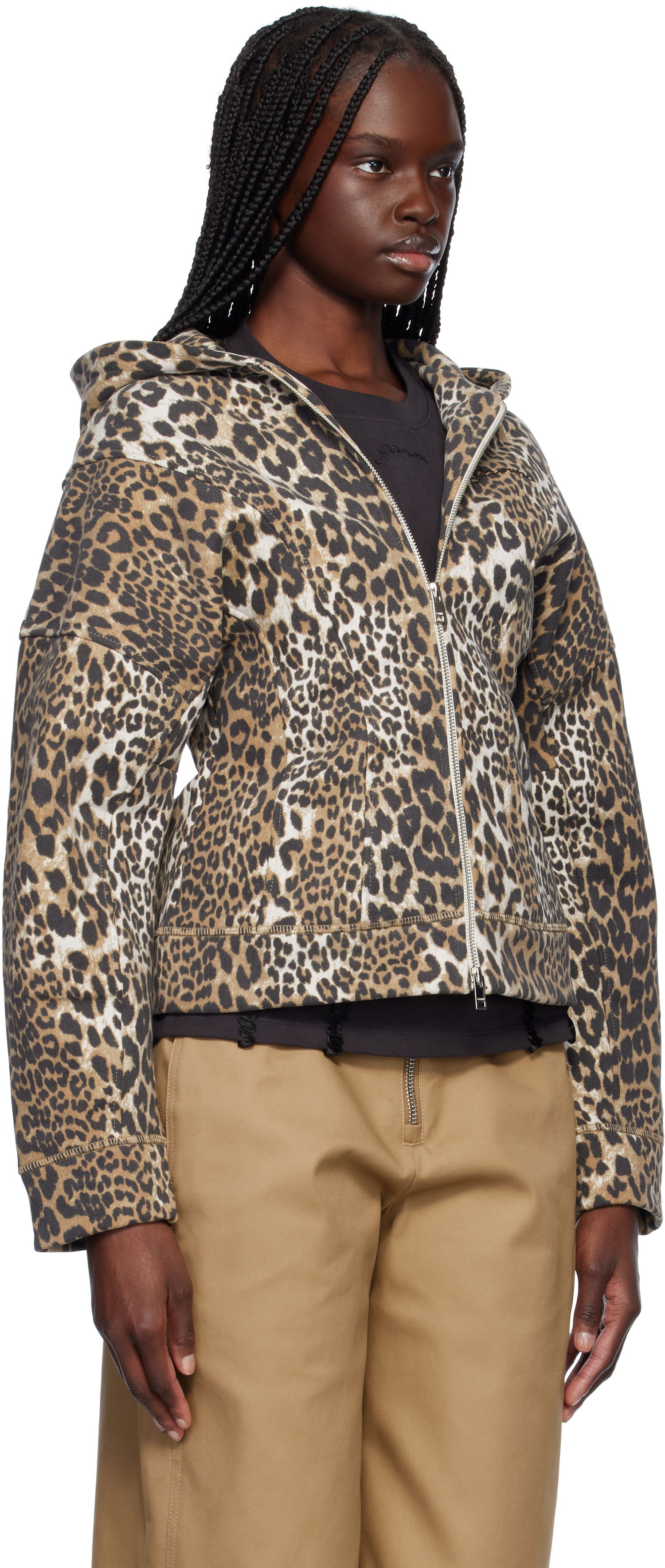 Mikina GANNI GANNI Heavy Fleece Zip-Up Hoodie Hnedá | T4176, 1