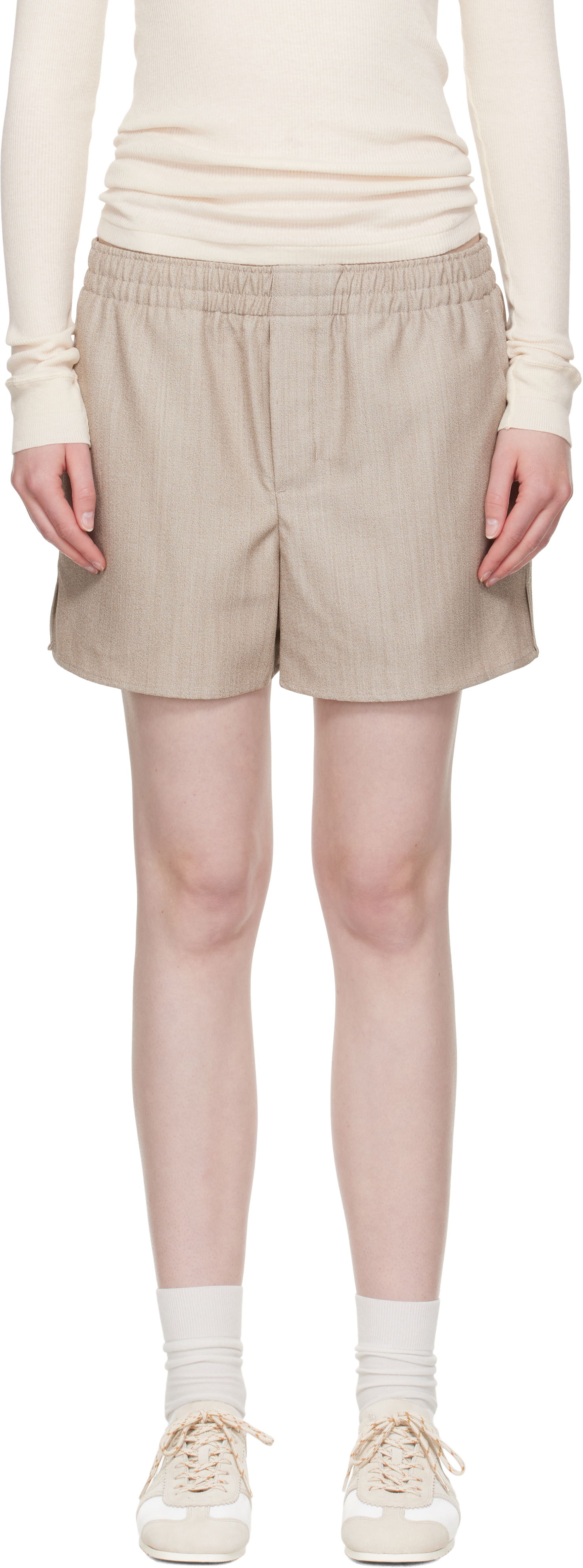 Šortky AMI AMI Paris Wool Elasticated Shorts Béžová | USO117.WV0065, 0