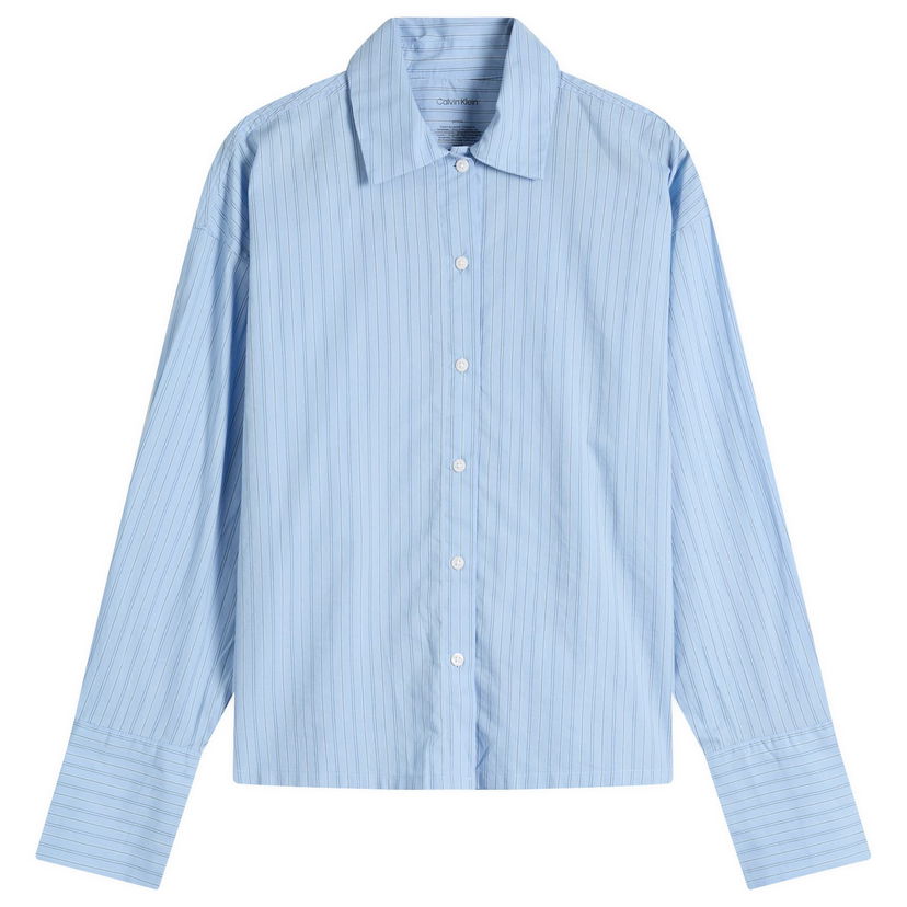 Košeľa CALVIN KLEIN Calvin Klein Cotton Poplin Sleep Shirt, Size Large Modrá | 000QS7243E2S3