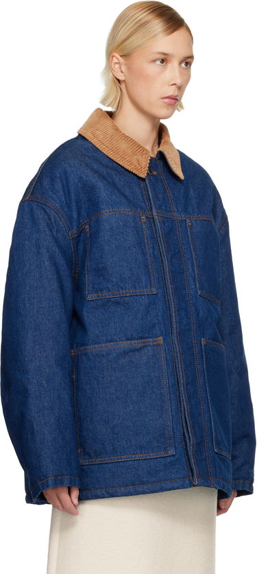 Bunda AMI Padded Worker Denim Jacket with Corduroy Collar Modrá | H25UJK834.DE0104, 1