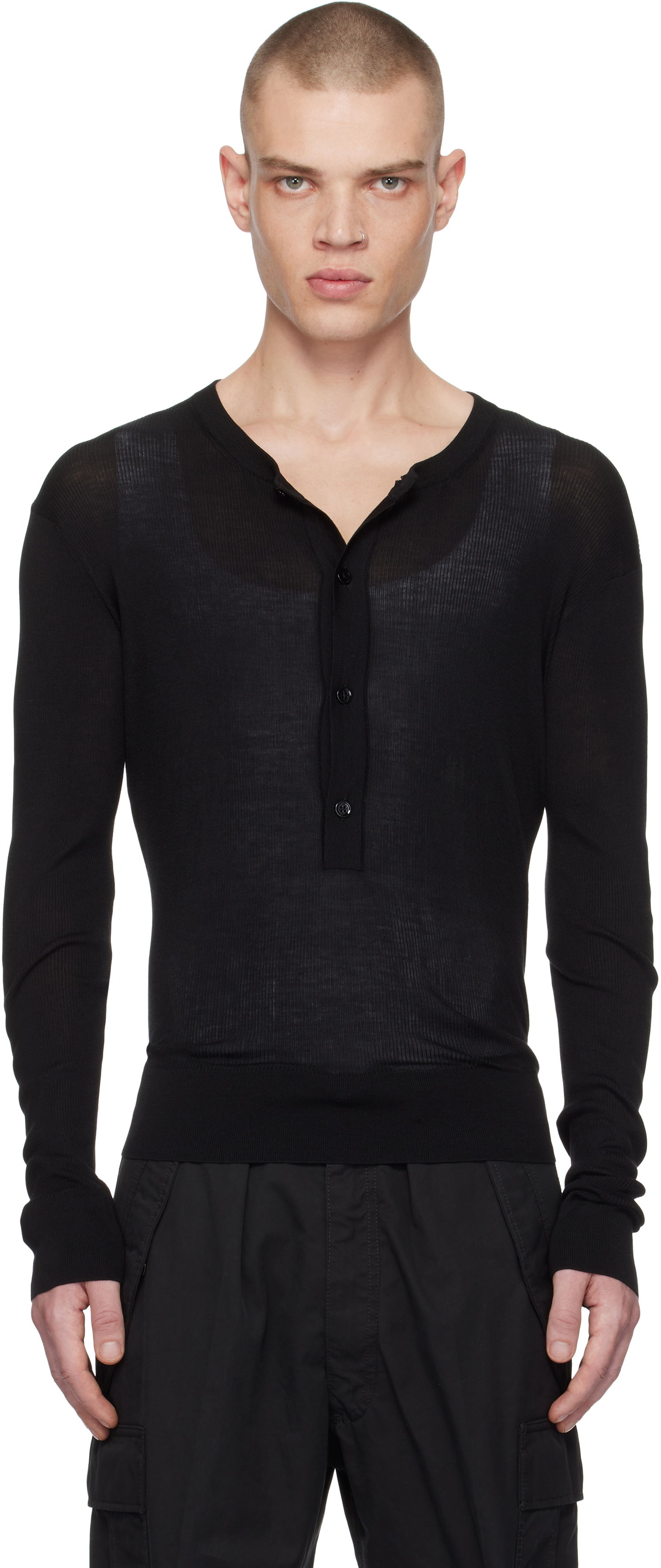 Tričko Tom Ford Tom Ford Four-Button Henley Čierna | KYL023-YMS081F24, 0