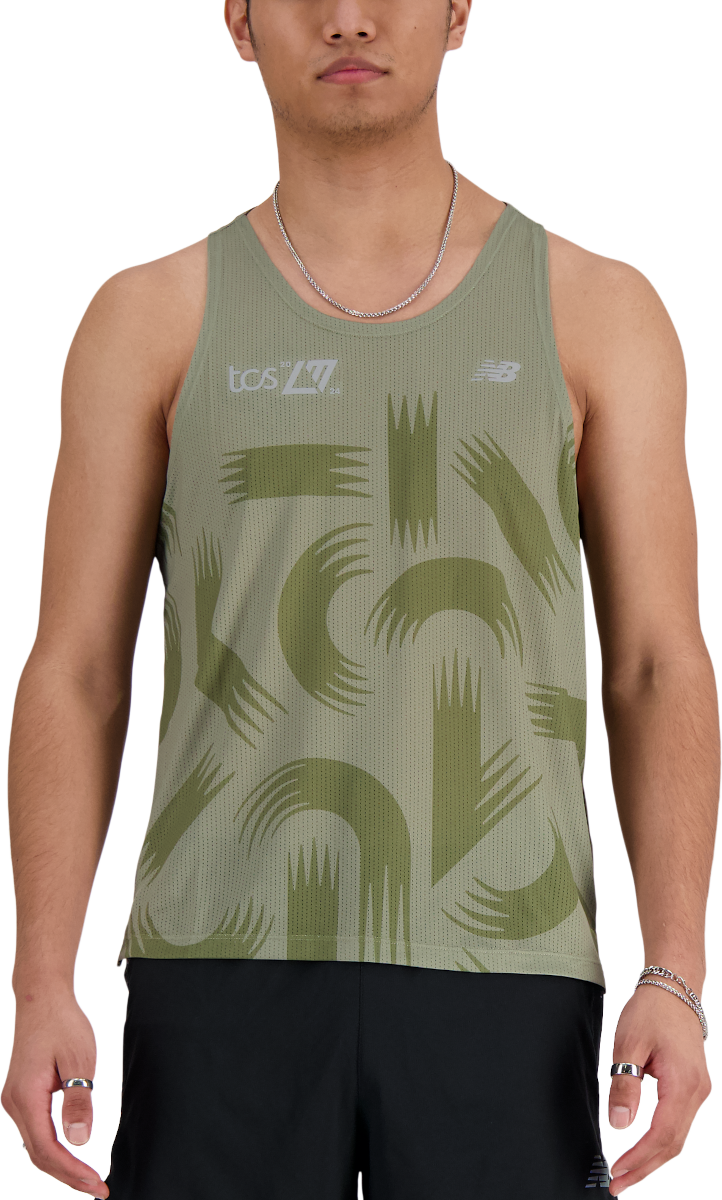 Tielko New Balance London Edition Printed Athletics Run Singlet Zelené | mt41297d-dek