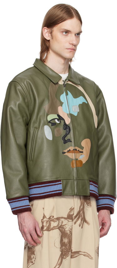 Bomber bunda KidSuper KidSuper Patchwork Face Leather Varsity Jacket Zelené | SS25-OW-05, 1