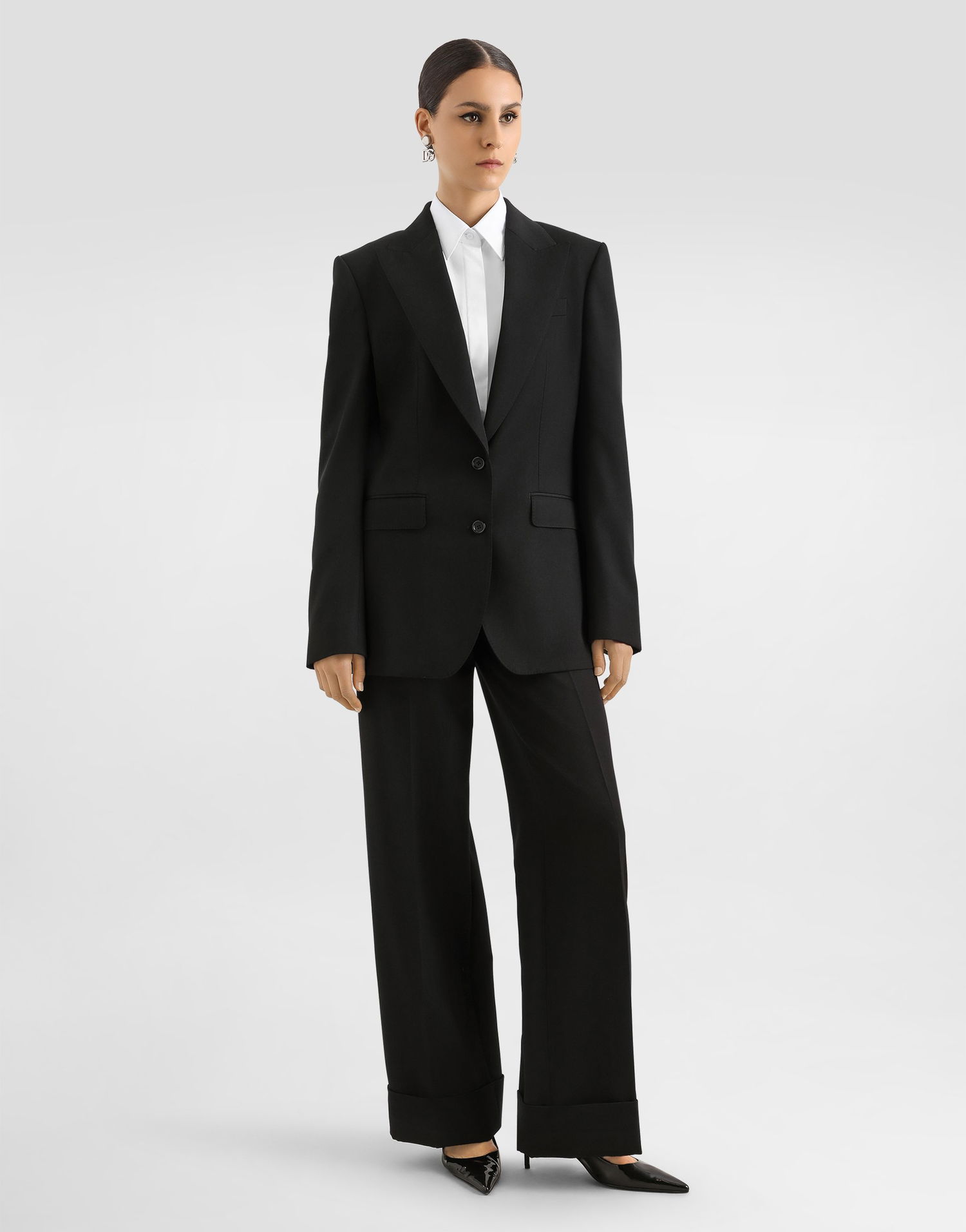 Nohavice Dolce & Gabbana High-Waisted Pleated Cuffed Wide-Leg Wool Gabardine Trousers Čierna | FTBM0TFU2OWN0000, 1