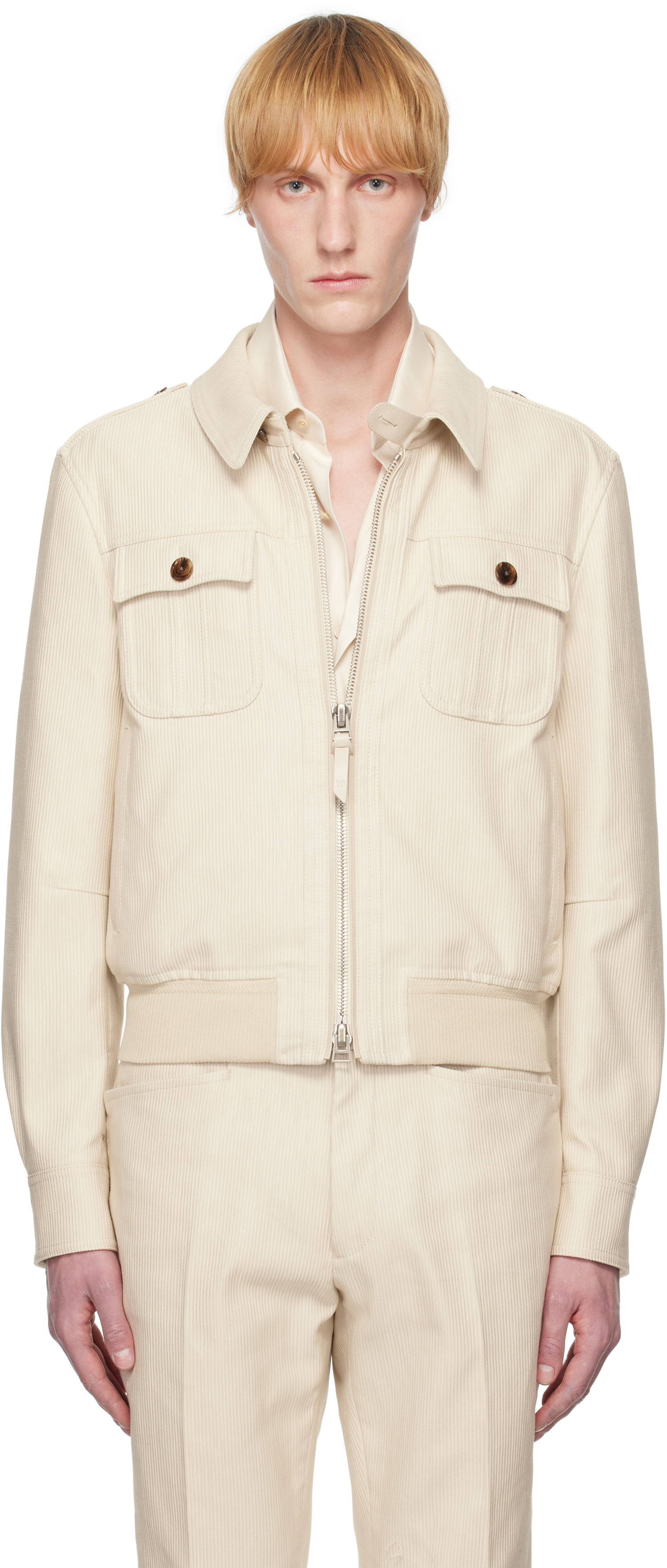 Bomber bunda Tom Ford TOM FORD Summer Corduroy Battle Jacket Béžová | OBS054-FMC210S25, 0