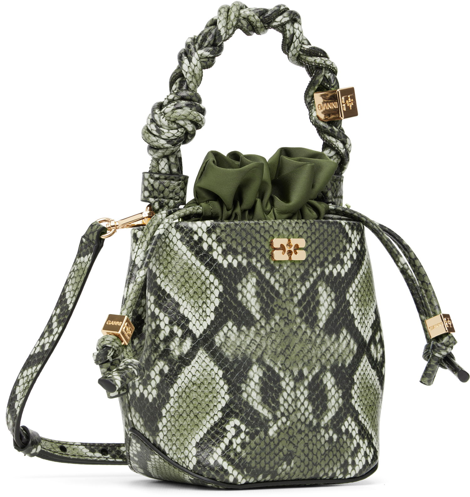 Kabelka GANNI Bou Bucke Mini Snakeskin Bucket Bag Zelené | A6702, 1