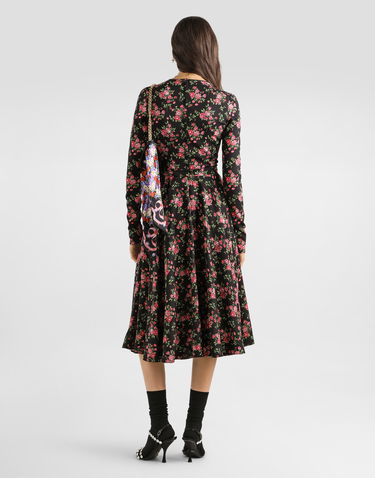Šaty Dolce & Gabbana Long Sleeve High Neck Small Rose Bouquets-print Charmeuse Midi Dress Rôznofarebný | F60HMTFSA8BHN5XP, 2