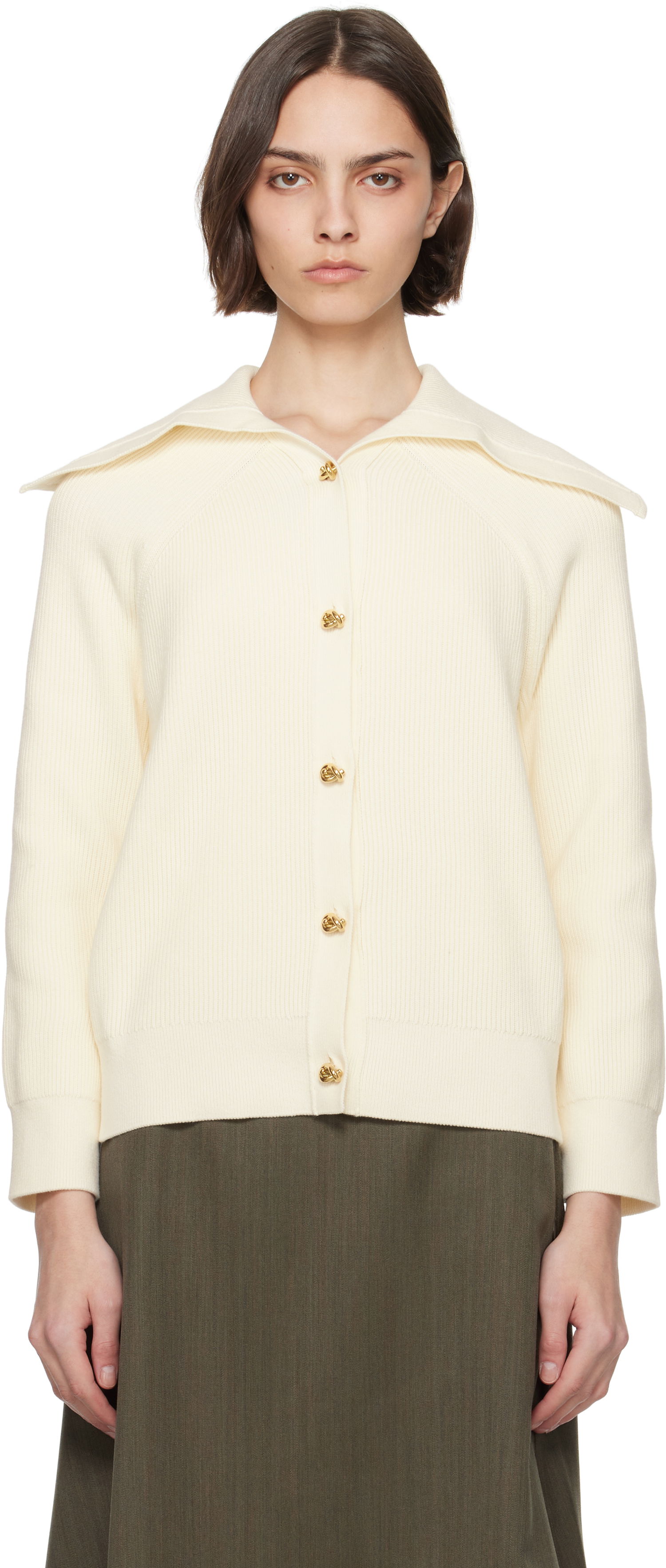Sveter Bottega Veneta Bottega Veneta Rib Knit Cotton Cardigan Biela | 829580 V59X0, 0
