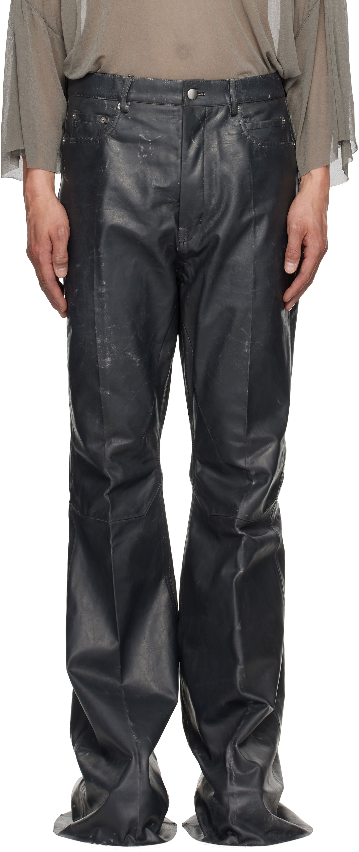 Nohavice Rick Owens Rick Owens Hollywood Bolan Bootcut Leather Pants Čierna | RU01E5335 LTP, 0