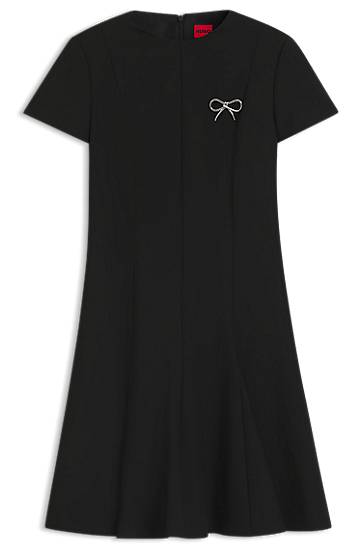 Šaty BOSS A-Line Dress with Godet Inserts and Bow Brooch Čierna | 50547221