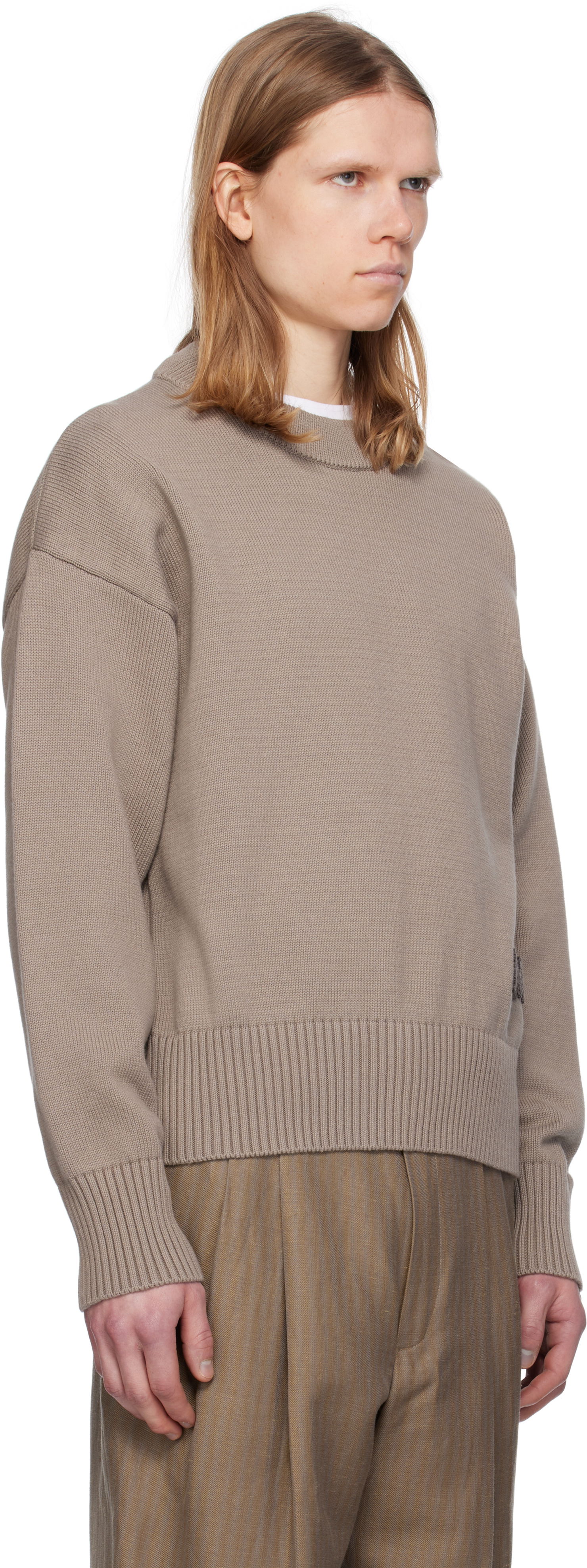 Sveter AMI AMI Paris Embroidered Crewneck Sweater Hnedá | HKS163.KN0063, 1