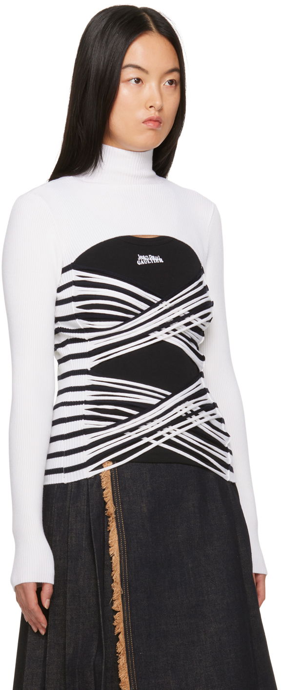 Tielko Jean Paul Gaultier Jean Paul Gaultier Striped Turtleneck and Bustier Top Čierna | 23/15-F-PL038-M056-0159, 1