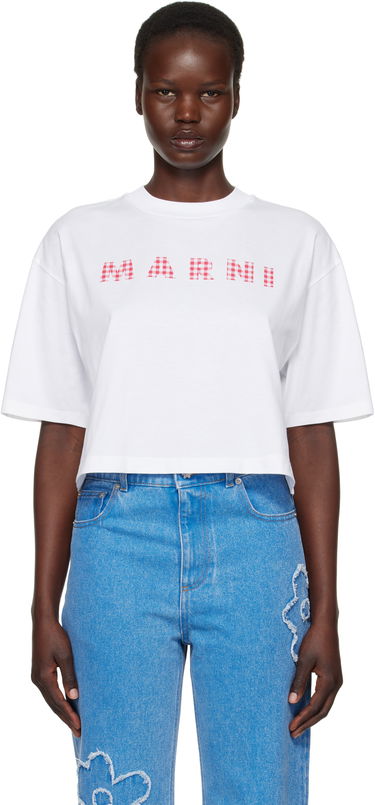 Crop Top Marni Marni Cropped Checked Logo T-Shirt Biela | THJE0333P6 USCX52, 0